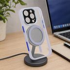 Husă iPhone 16 Pro, magnetică MagSafe, transparentă, din TPU și PC, cu ramă colorată, mov