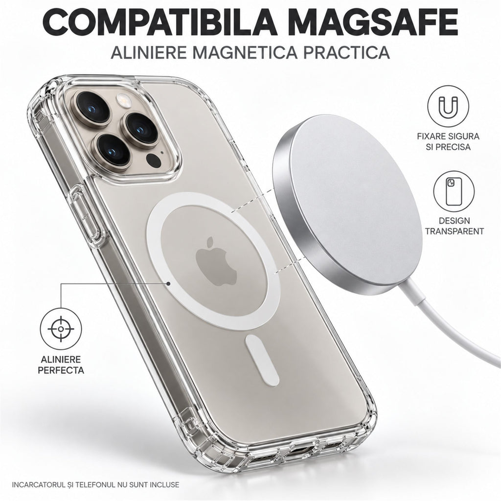 Husă iPhone 16 Pro, magnetică MagSafe, transparentă, transparent
