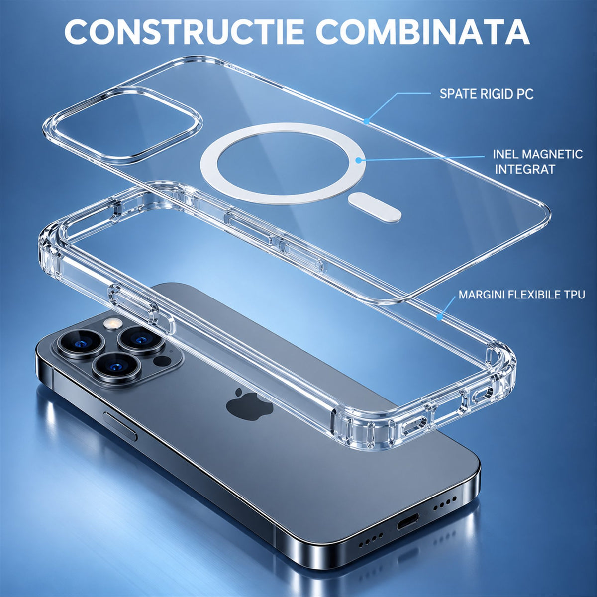 Husă iPhone 16 Pro, magnetică MagSafe, transparentă, transparent