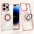 Husă iPhone 16 Pro Max, antișoc, transparentă, cu inel magnetic rotativ, roz