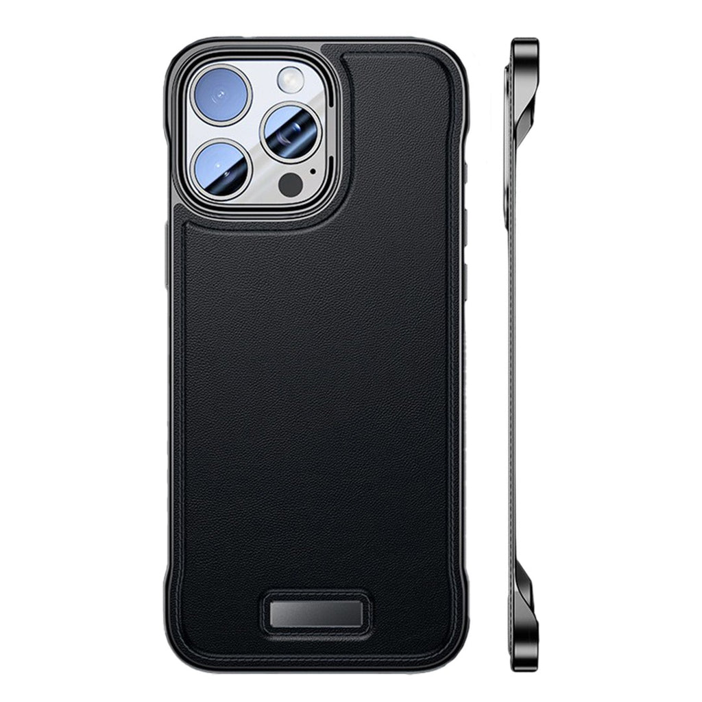 Husă iPhone 16 Pro Max, din piele ecologică, fără margini, negru