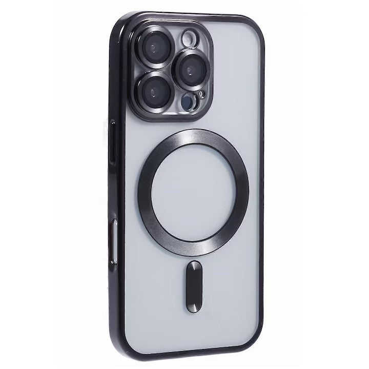 Husă iPhone 16 Pro Max, magnetică MagSafe, transparentă, negru