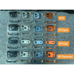 Husă iPhone 17, fără spate, doar colțuri și cameră, albastru