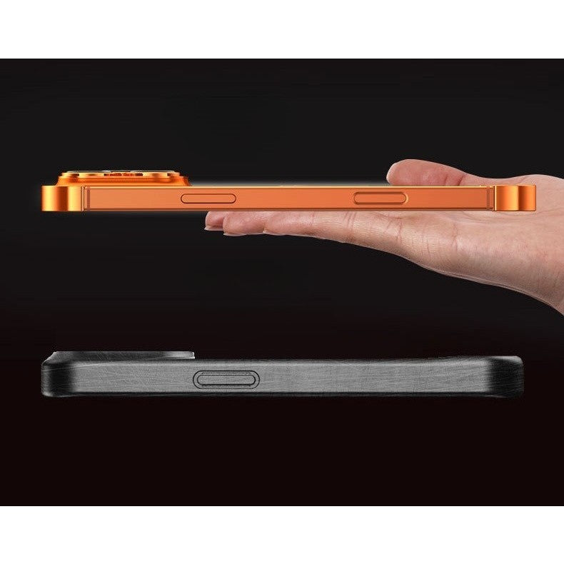 Husă iPhone 17, fără spate, doar colțuri și cameră, portocaliu