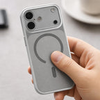 Husă iPhone 17, magnetică MagSafe, piele ecologică, argintiu