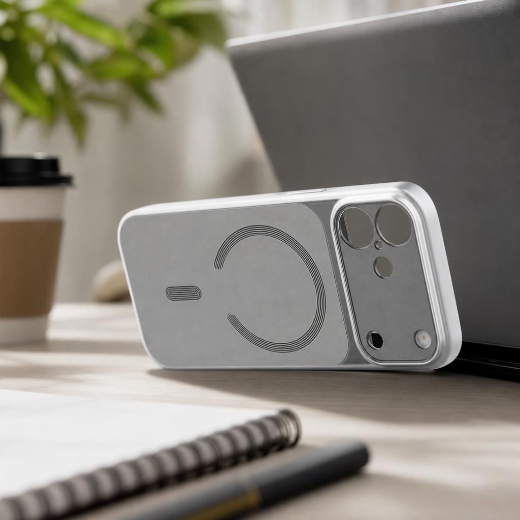Husă iPhone 17, magnetică MagSafe, piele ecologică, argintiu