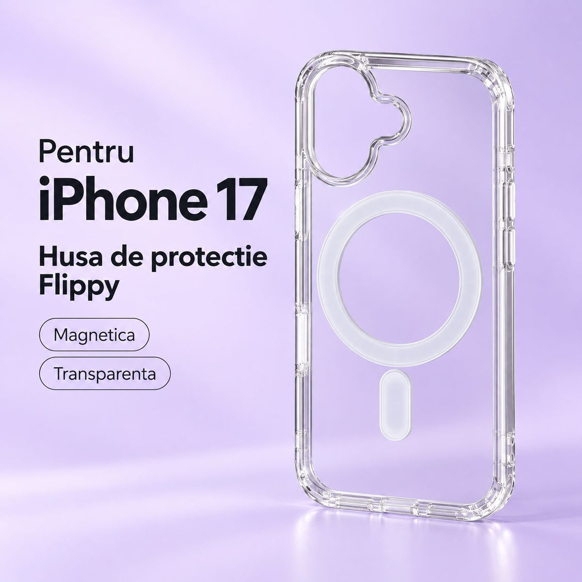 Husă iPhone 17, magnetică MagSafe, transparent