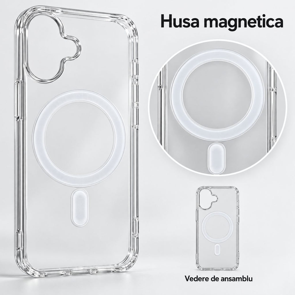Husă iPhone 17, magnetică MagSafe, transparent