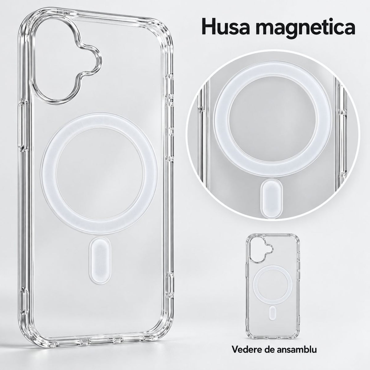 Husă iPhone 17, magnetică MagSafe, transparent