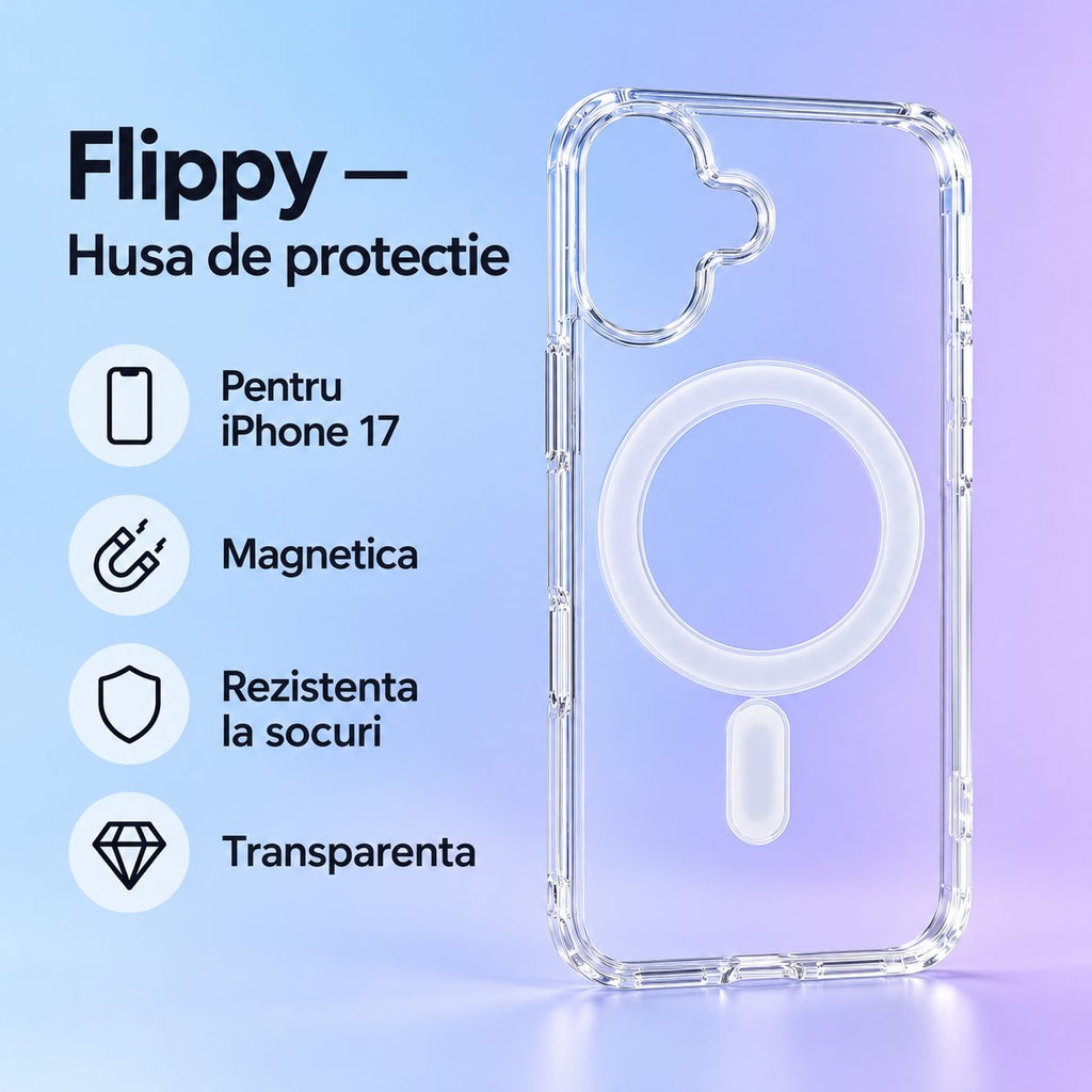 Husă iPhone 17, magnetică MagSafe, transparent