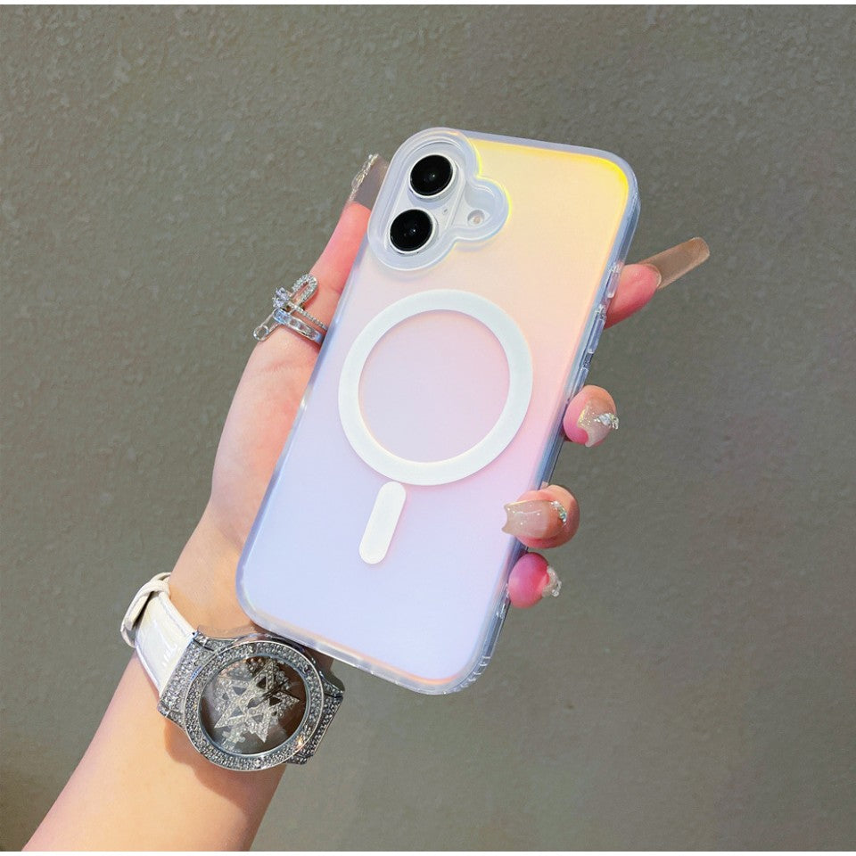 Husă iPhone 17, magnetică MagSafe, transparentă, cu efect cameleon, multicolor