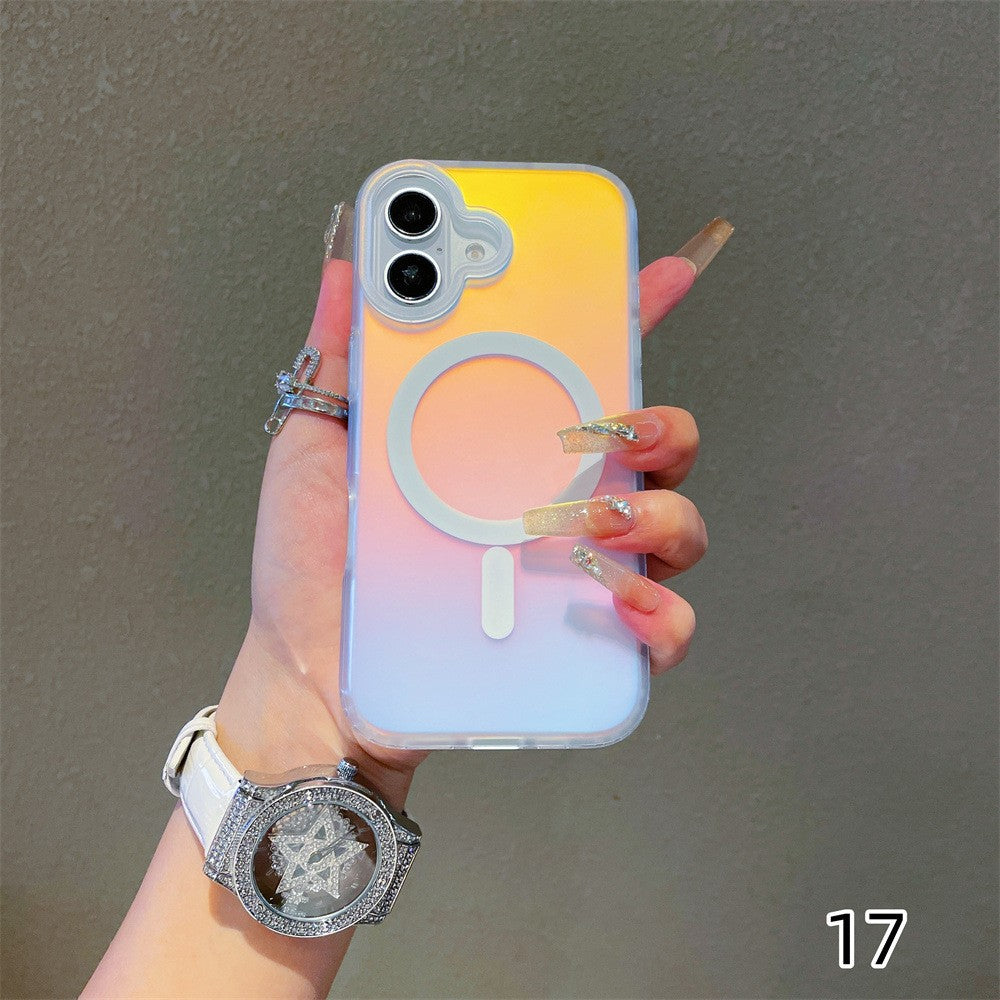 Husă iPhone 17, magnetică MagSafe, transparentă, cu efect cameleon, multicolor