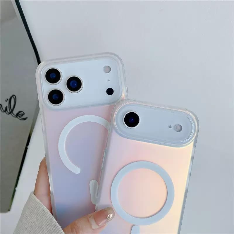 Husă iPhone 17 Pro, magnetică MagSafe, transparentă, cu efect cameleon, multicolor