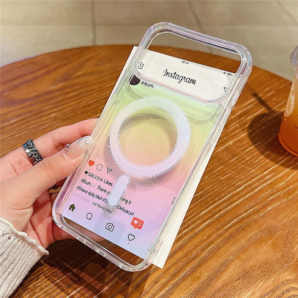 Husă iPhone 17 Pro, magnetică MagSafe, transparentă, cu efect cameleon, multicolor