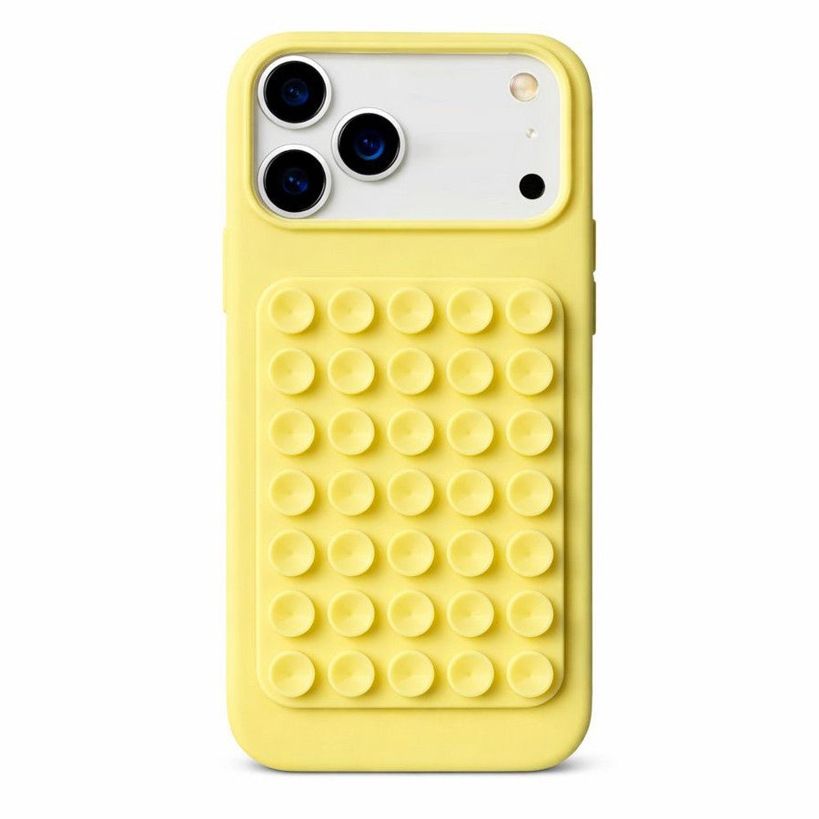 Husă iPhone 17 Pro Max, din silicon, cu ventuze, galben