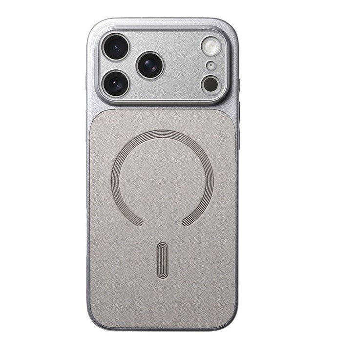 Husă iPhone 17 Pro Max, magnetică MagSafe, piele ecologică, argintiu