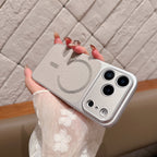 Husă iPhone 17 Pro Max, magnetică MagSafe, piele ecologică, argintiu