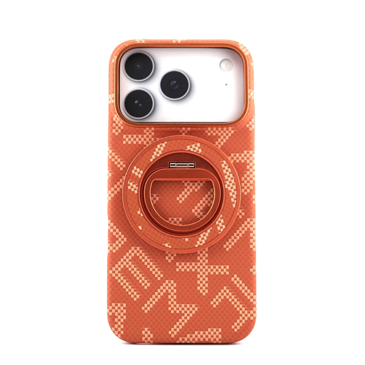 Husă iPhone 17 Pro, texturată, cu inel-suport magnetic, portocaliu