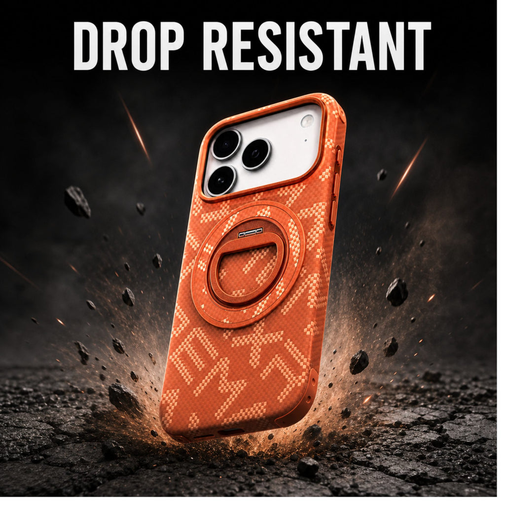 Husă iPhone 17 Pro, texturată, cu inel-suport magnetic, portocaliu