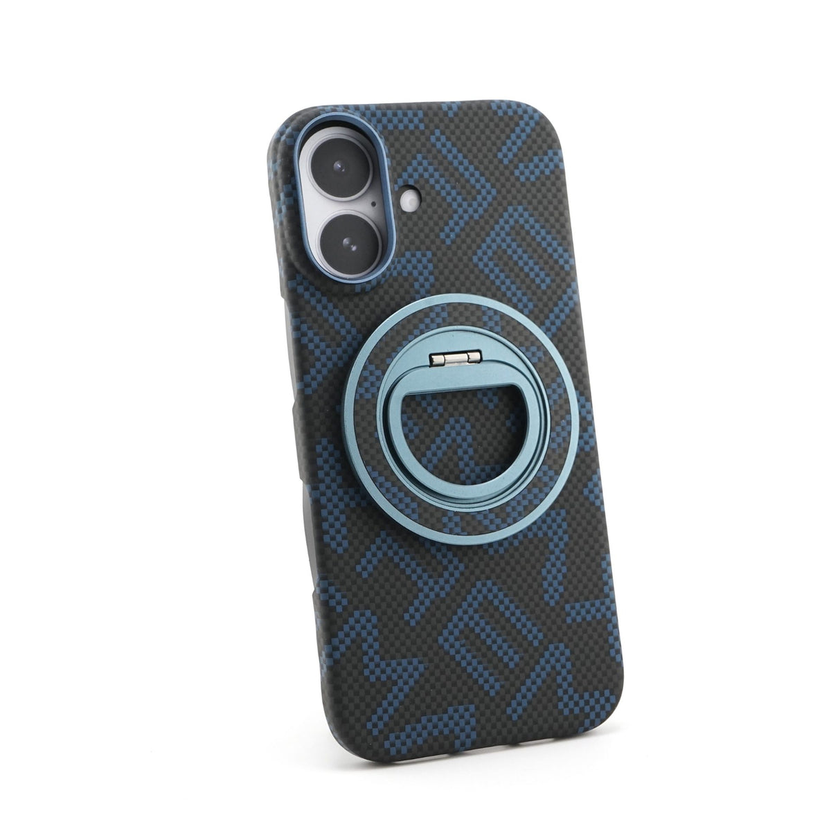 Husă iPhone 17, texturată, cu inel-suport magnetic, albastru