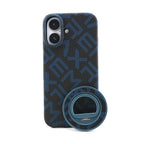 Husă iPhone 17, texturată, cu inel-suport magnetic, albastru