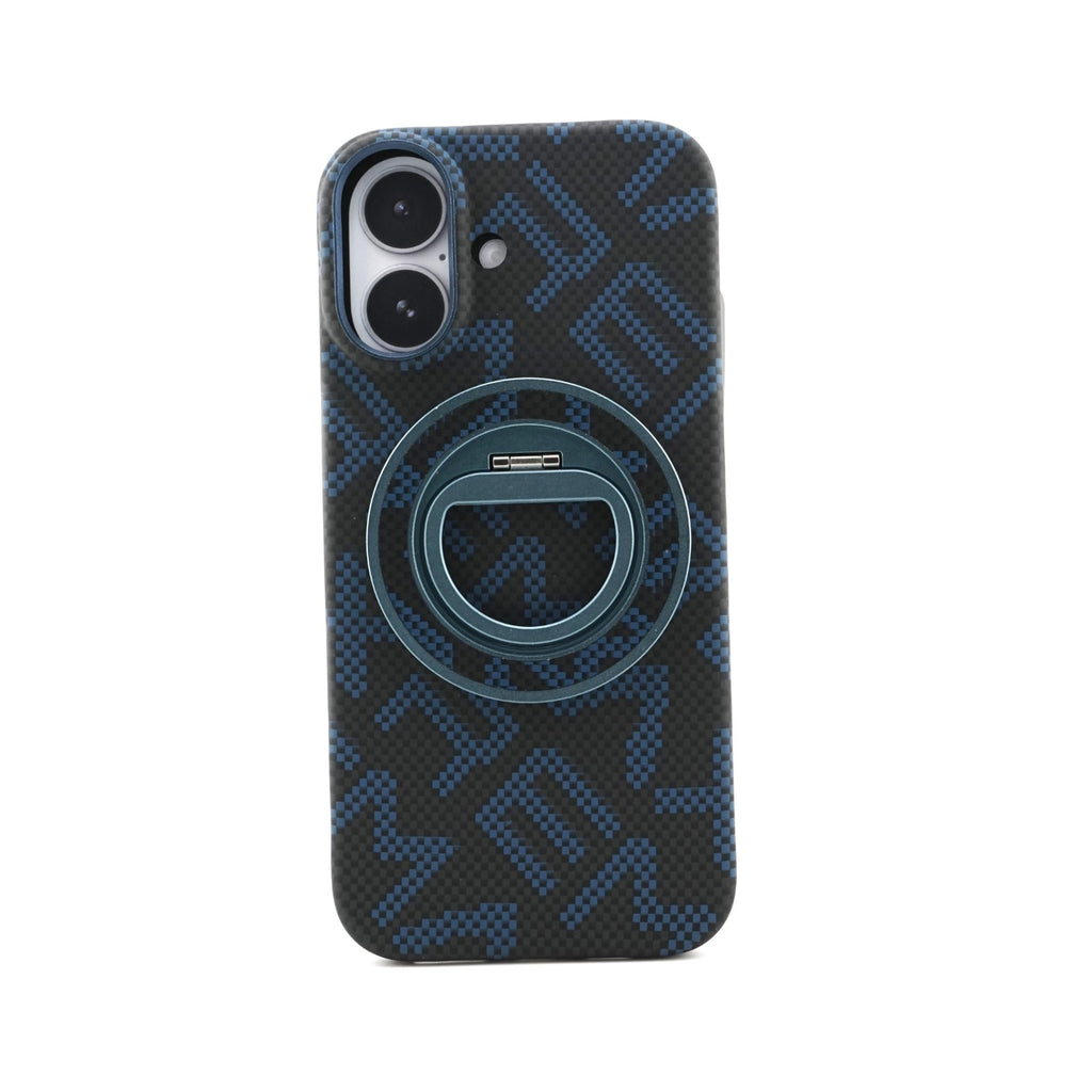 Husă iPhone 17, texturată, cu inel-suport magnetic, albastru