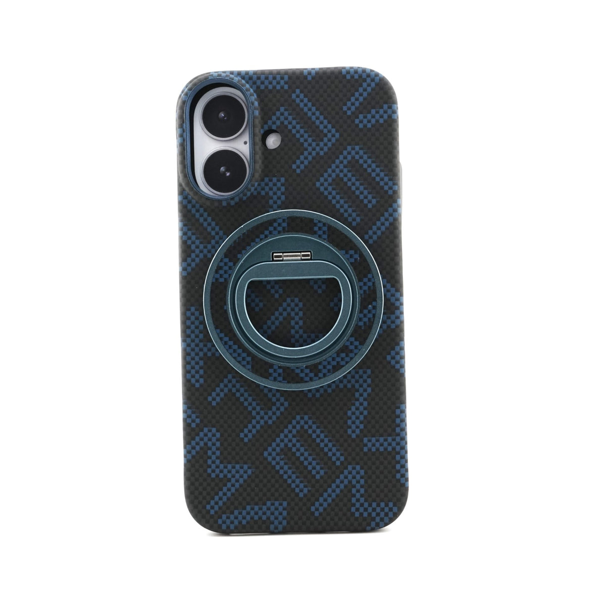 Husă iPhone 17, texturată, cu inel-suport magnetic, albastru