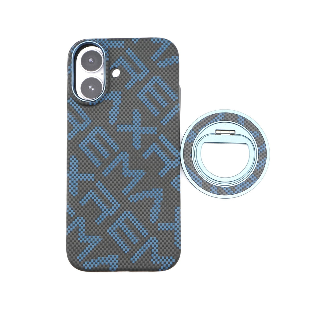 Husă iPhone 17, texturată, cu inel-suport magnetic, albastru