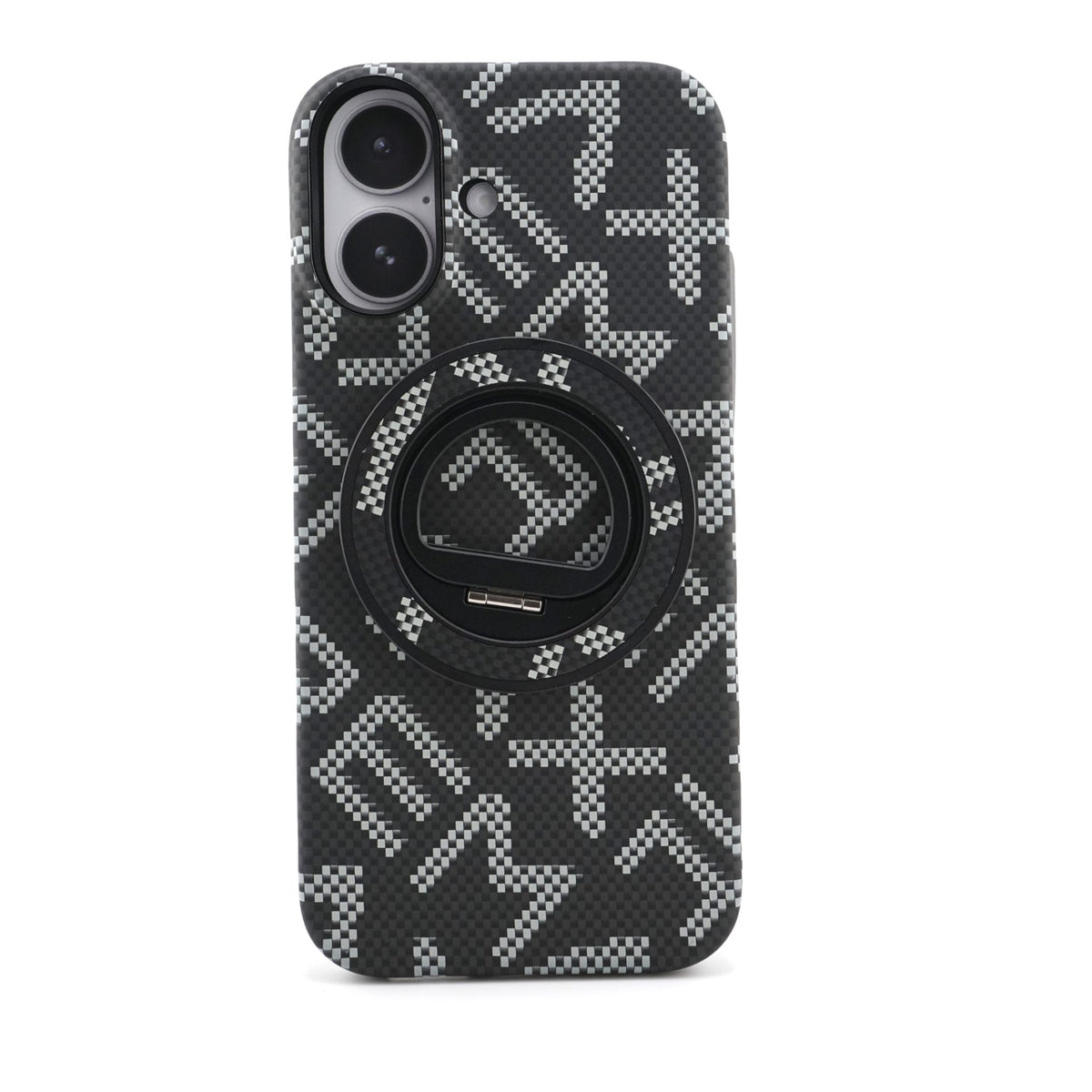Husă iPhone 17, texturată, cu inel-suport magnetic, negru