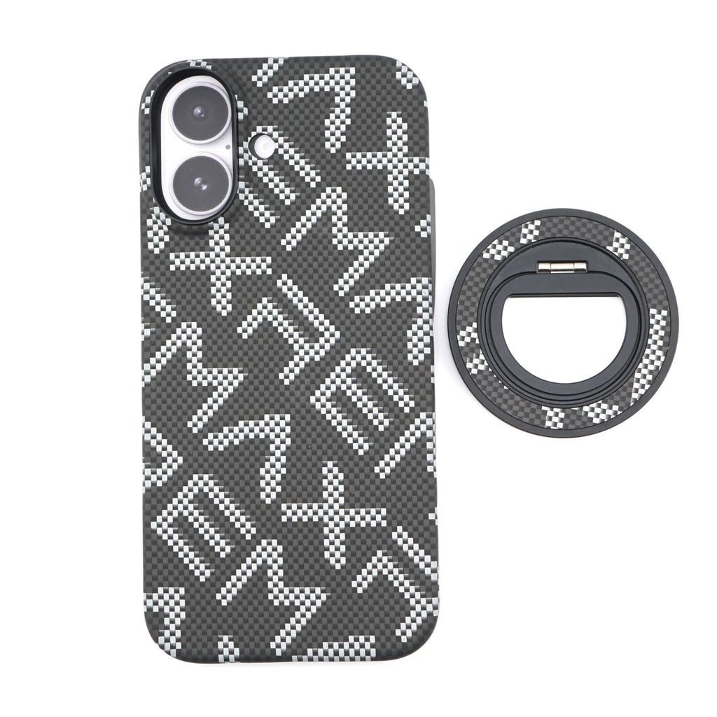 Husă iPhone 17, texturată, cu inel-suport magnetic, negru