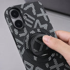 Husă iPhone 17, texturată, cu inel-suport magnetic, negru