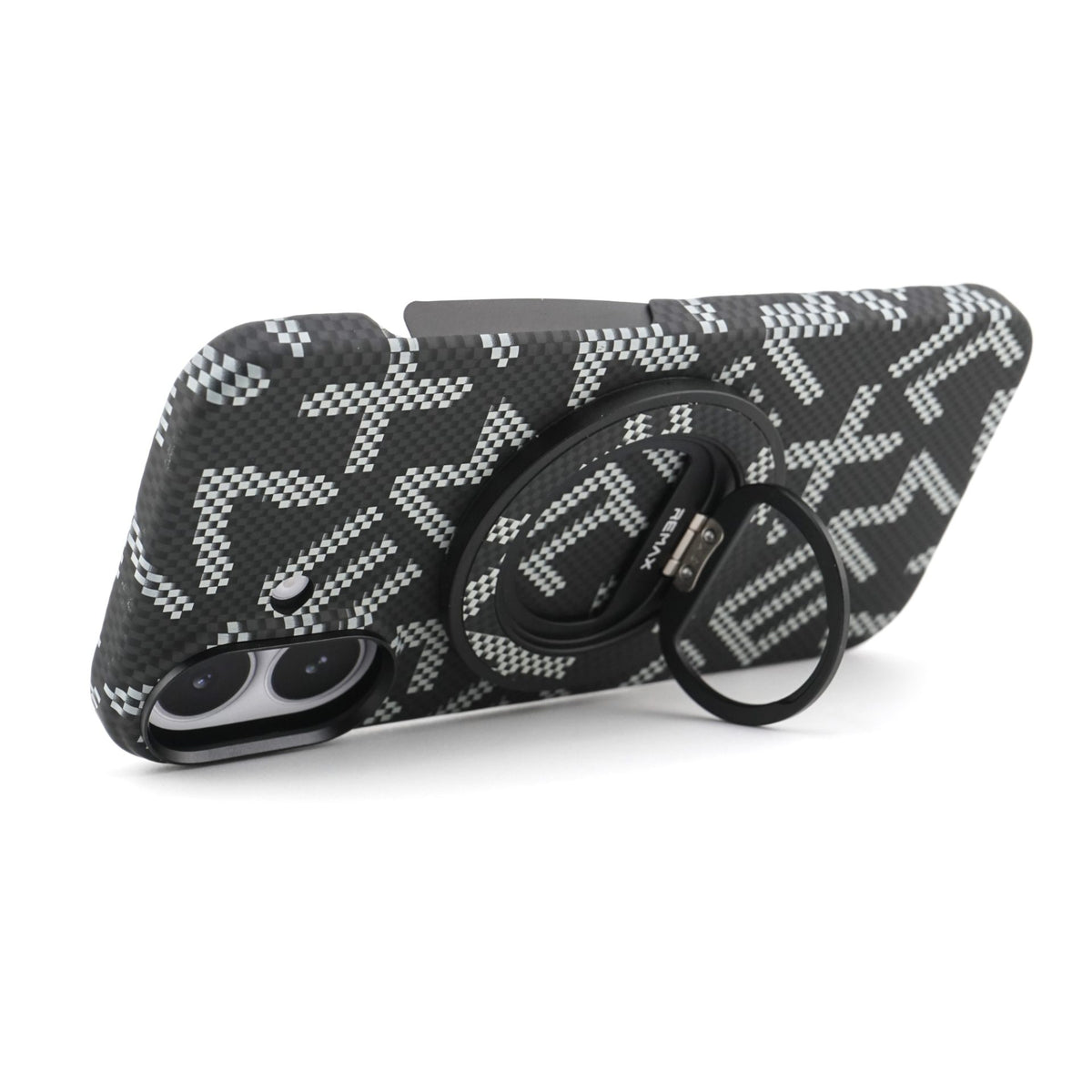 Husă iPhone 17, texturată, cu inel-suport magnetic, negru