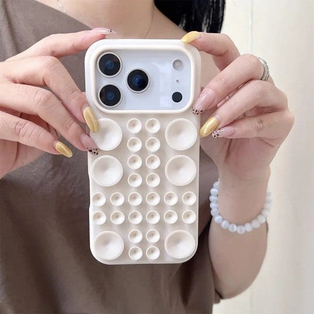 Husă iPhone Air, din silicon, cu ventuze, crem