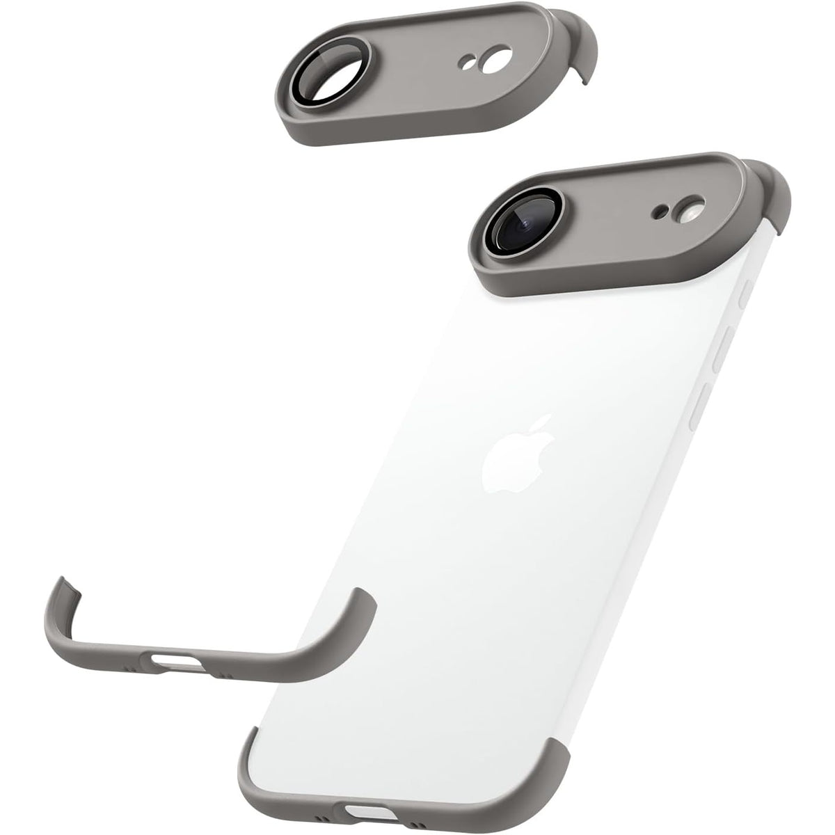 Husă iPhone Air, fără spate, doar colțuri și cameră, gri