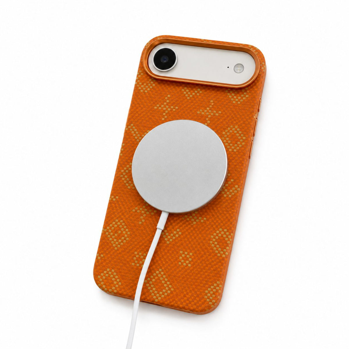 Husă iPhone Air, magnetică MagSafe, fibră de carbon, portocaliu