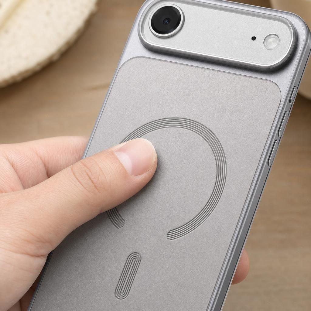 Husă iPhone Air, magnetică MagSafe, piele ecologică, argintiu