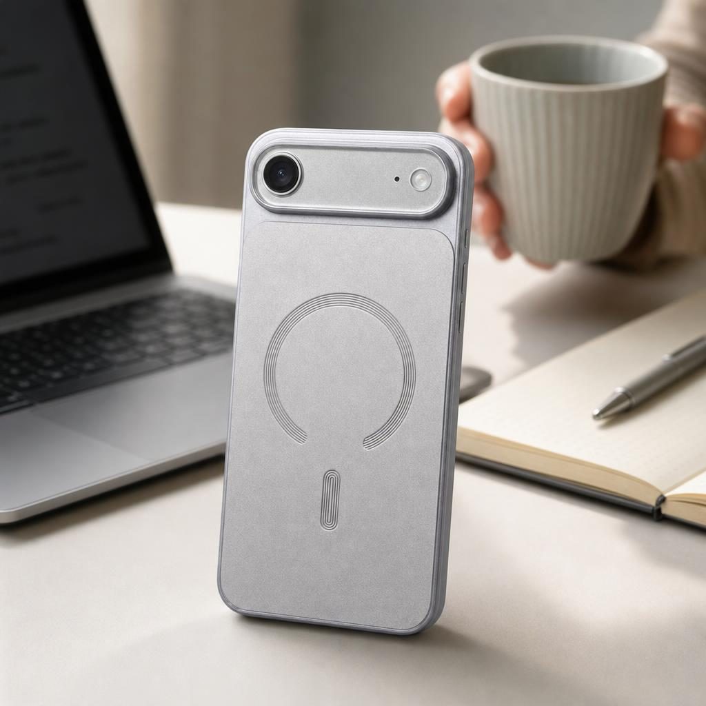 Husă iPhone Air, magnetică MagSafe, piele ecologică, argintiu