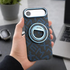 Husă iPhone Air, texturată, cu inel-suport magnetic, albastru