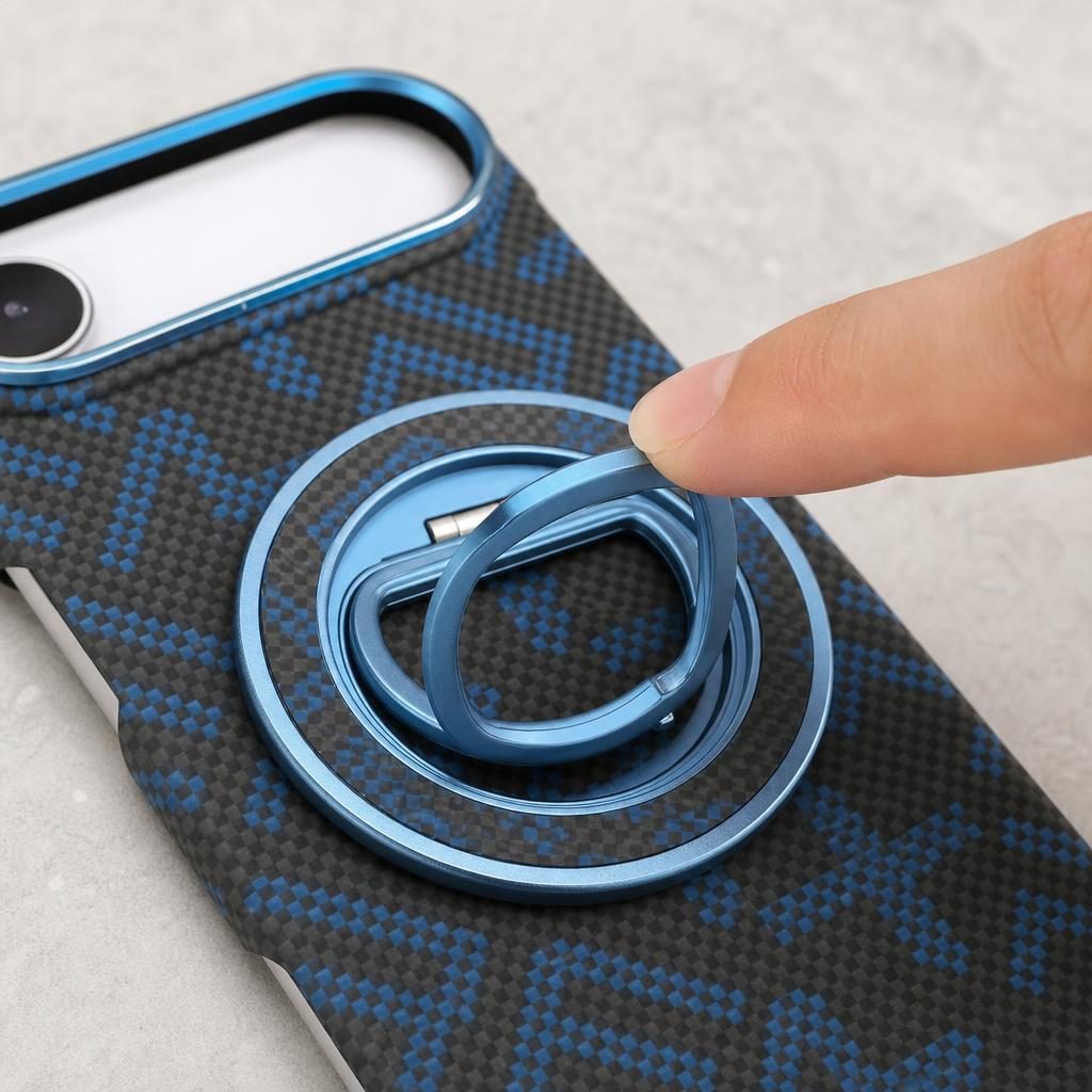 Husă iPhone Air, texturată, cu inel-suport magnetic, albastru