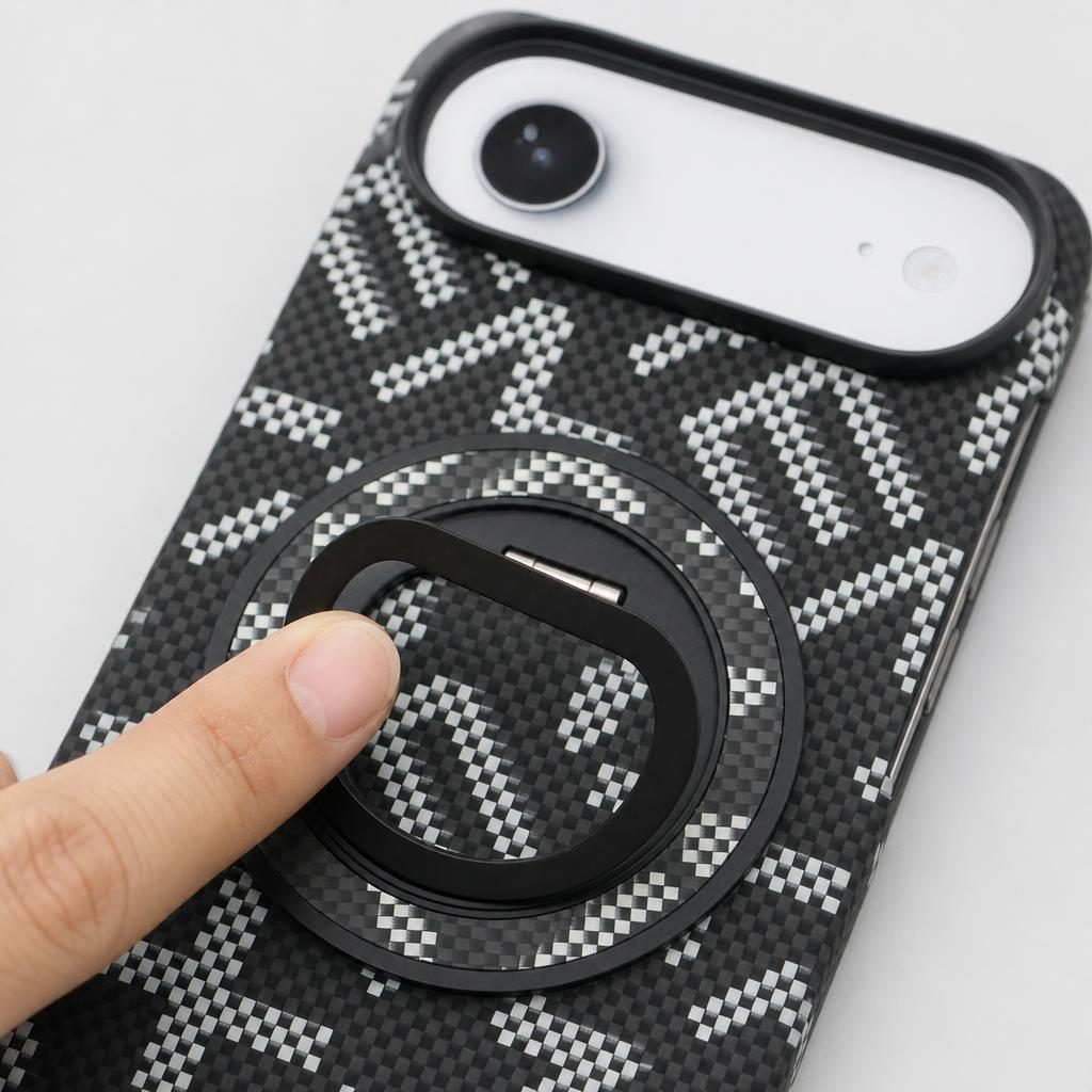 Husă iPhone Air, texturată, cu inel-suport magnetic, negru