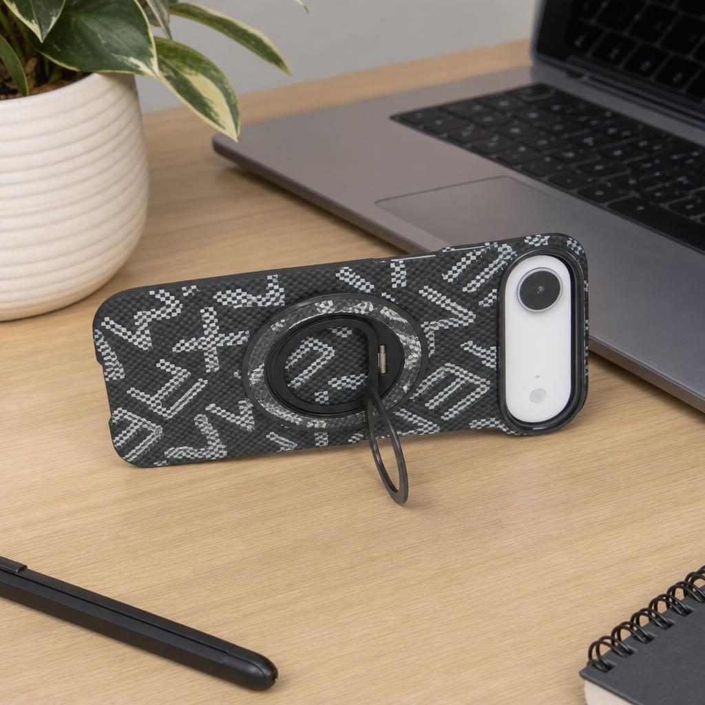 Husă iPhone Air, texturată, cu inel-suport magnetic, negru
