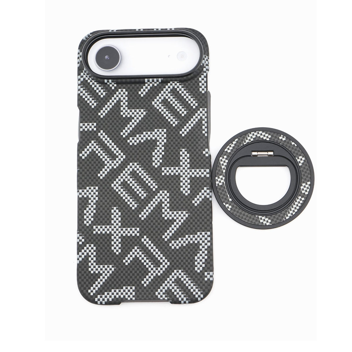 Husă iPhone Air, texturată, cu inel-suport magnetic, negru