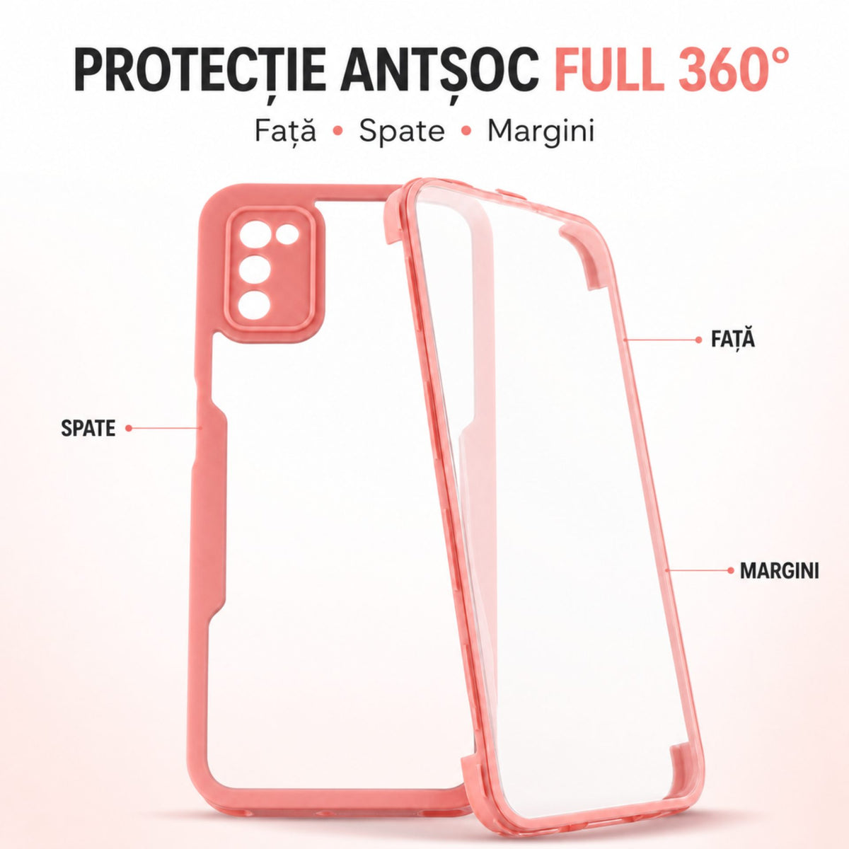 Husă Samsung Galaxy A02s / A03s, 360° ultra-rezistentă, roz