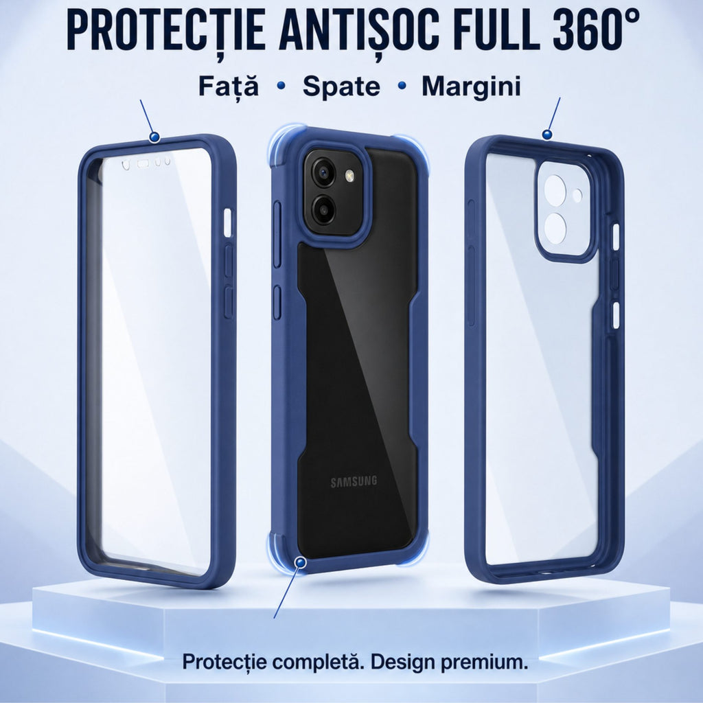 Husă Samsung Galaxy A03, 360° ultra-rezistentă, albastru