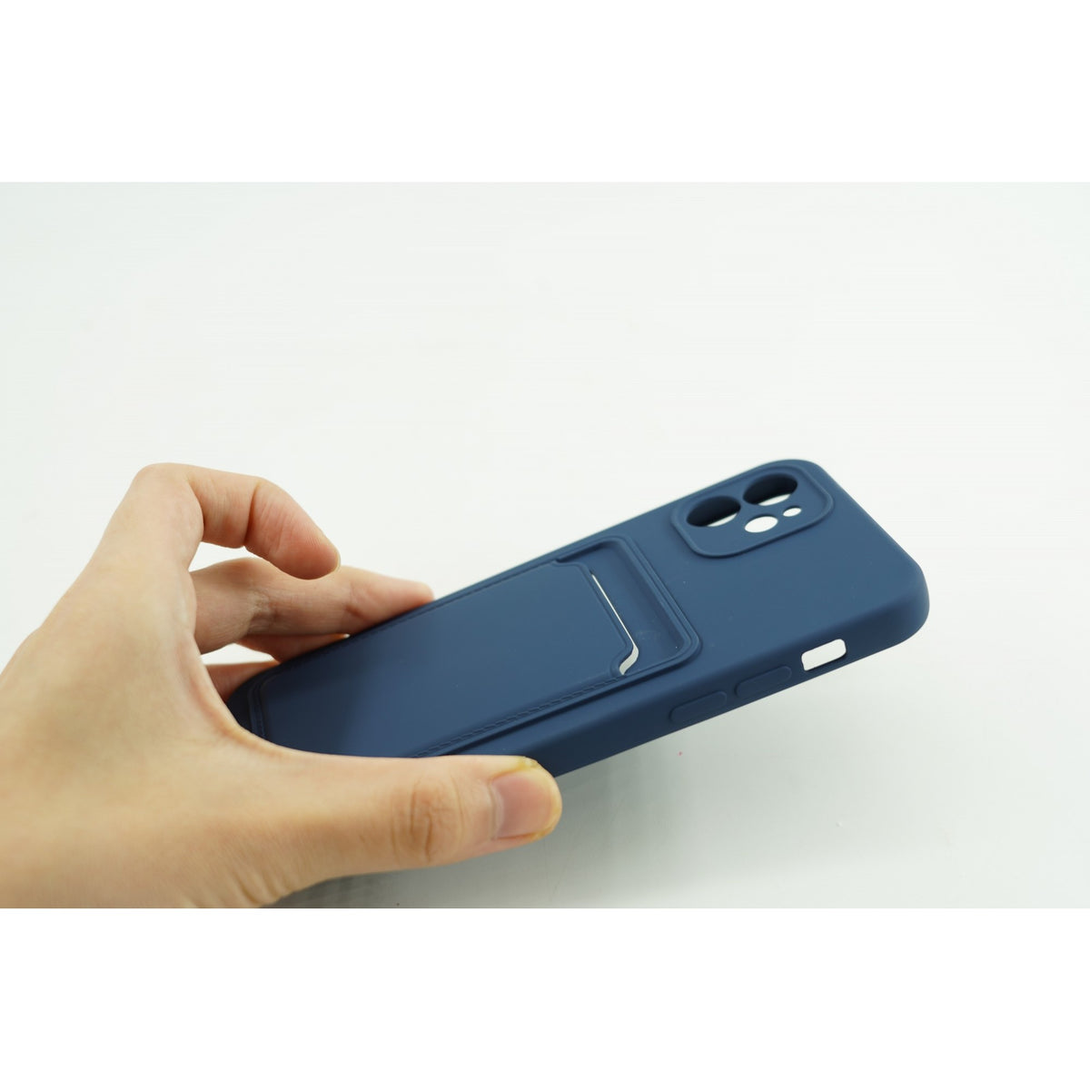 Husă Samsung Galaxy A12, cu buzunar pentru card, albastru închis