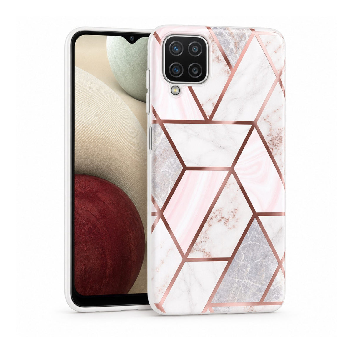 Husă Samsung Galaxy A12, marmorată, alb/multicolor