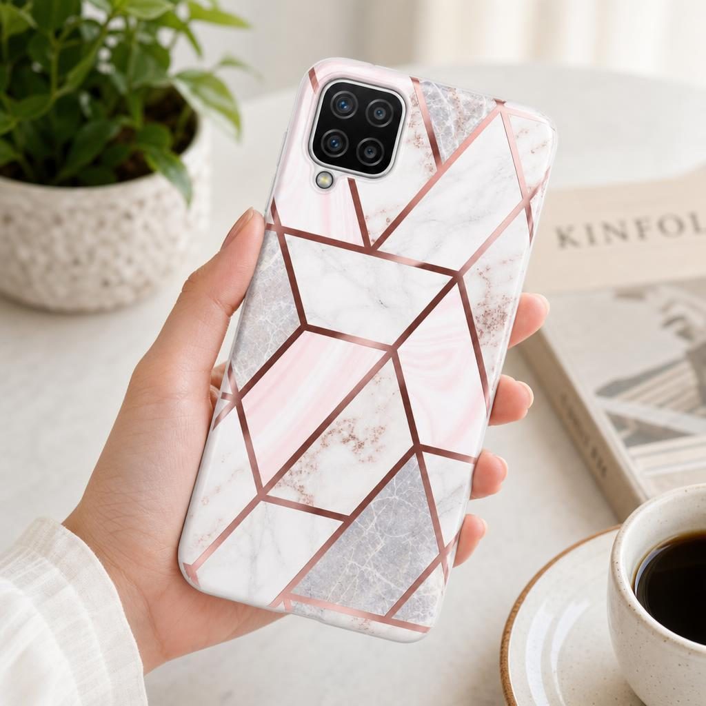Husă Samsung Galaxy A12, marmorată, alb/multicolor