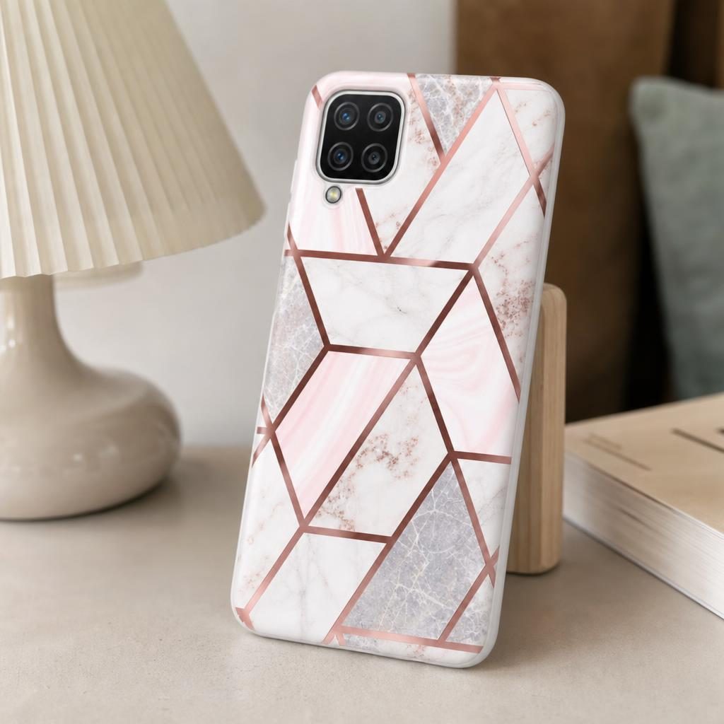 Husă Samsung Galaxy A12, marmorată, alb/multicolor