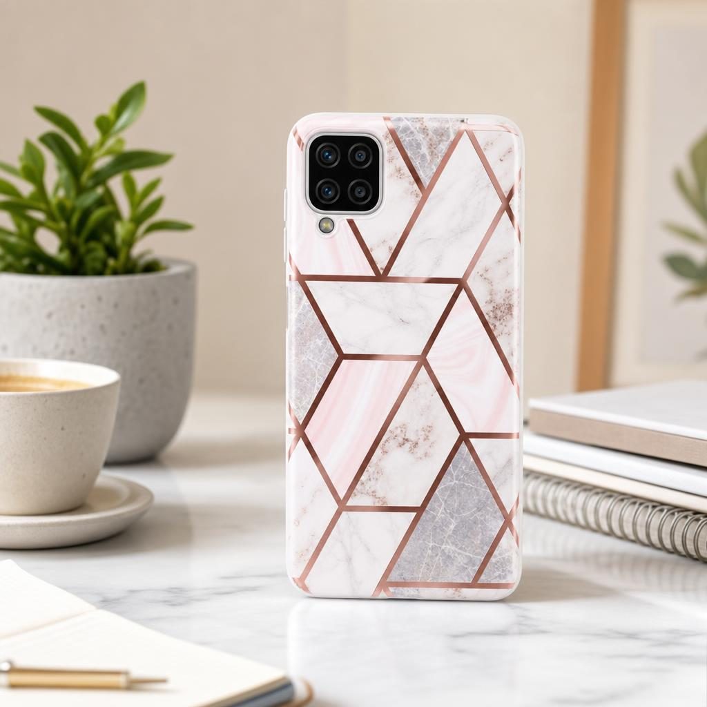 Husă Samsung Galaxy A12, marmorată, alb/multicolor