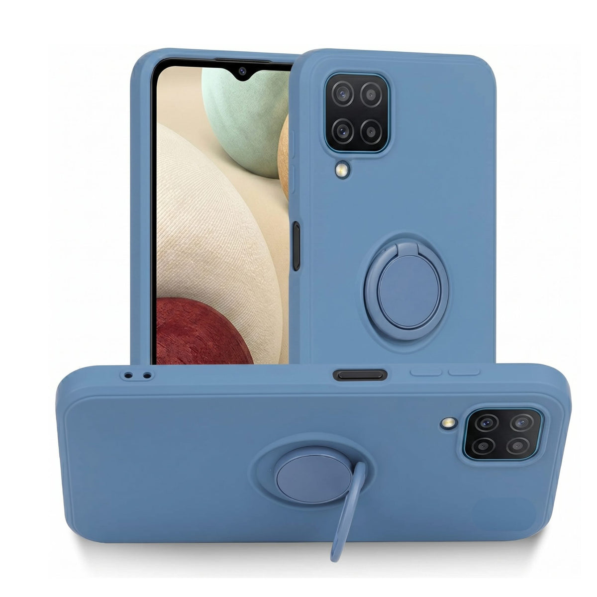 Husă Samsung Galaxy A12, silicon cu inel, albastru deschis